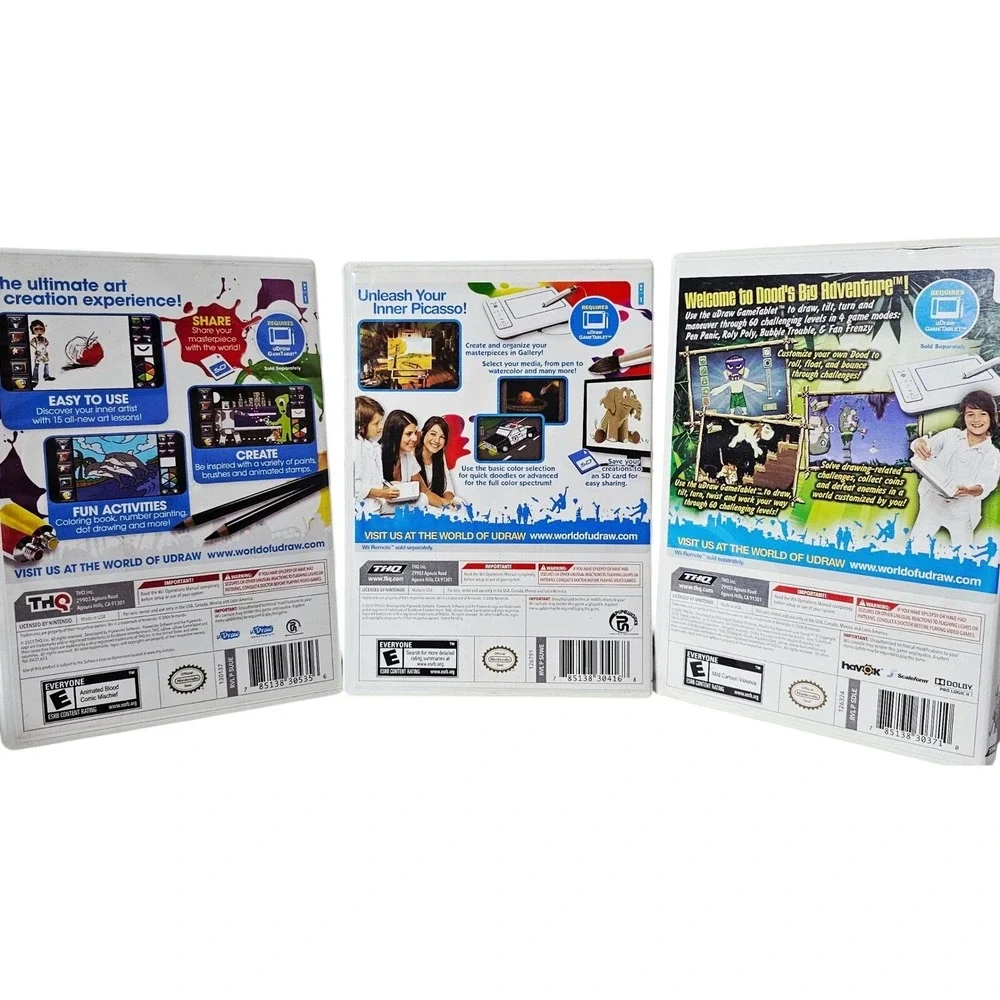 Wii uDraw Studio Instant‎ Artist Doods Big Adventure 3 Game Bundle Lot THQ Art